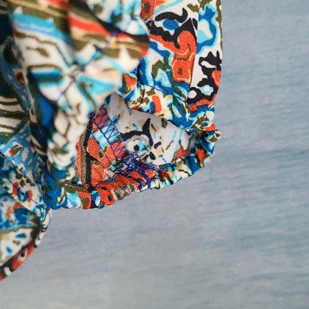 Women's Blue and Red Long Sleeve Blouse - Picture 4 of 6